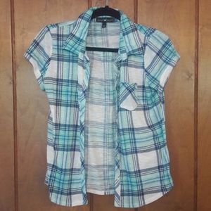 Blue plaid button down shirt